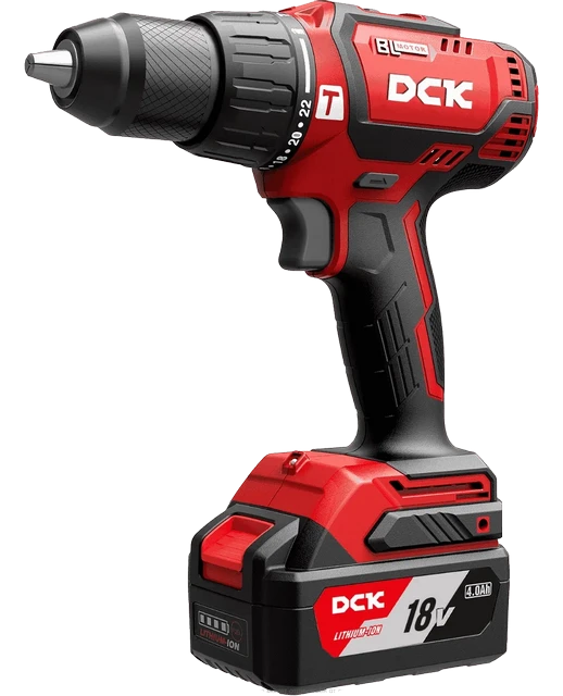 DCK Дрель-шуруповерт аккум бесщеточная ударная KDJZ05-13, 18В, 2*4а/ч, 60нм, кейс (фото 1)